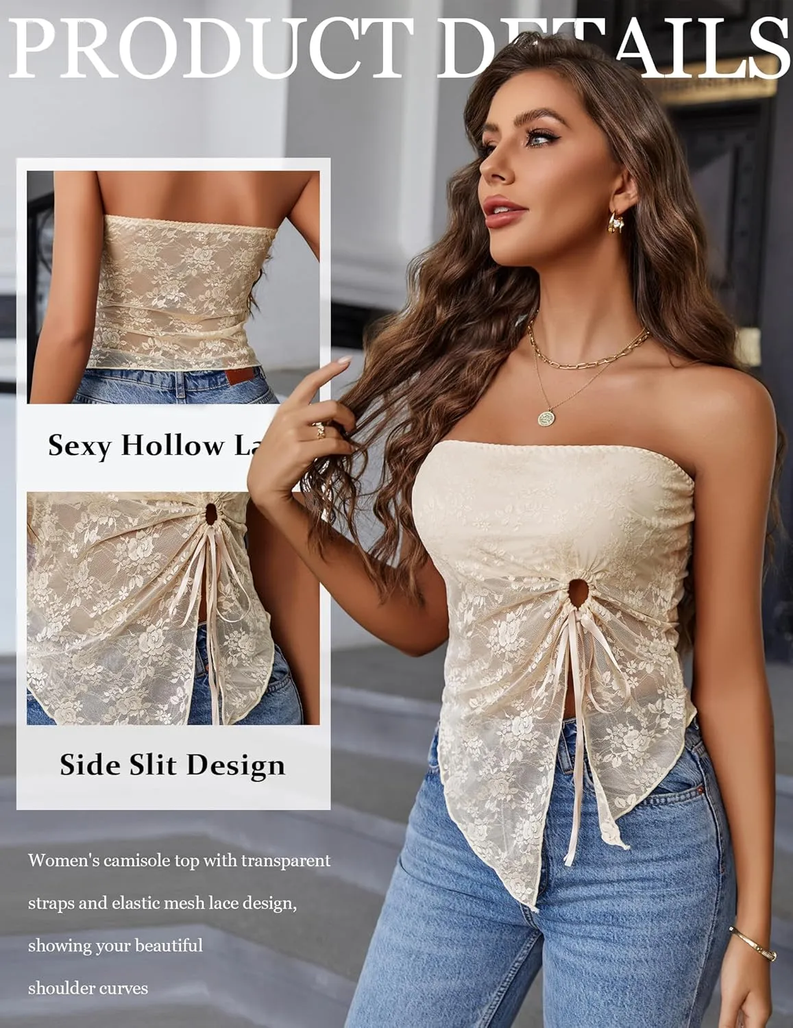 Avidlove Going Out Tops for Women Lace Camisole Y2k Tube Crop Tops Side Slit Bralettes Lingerie