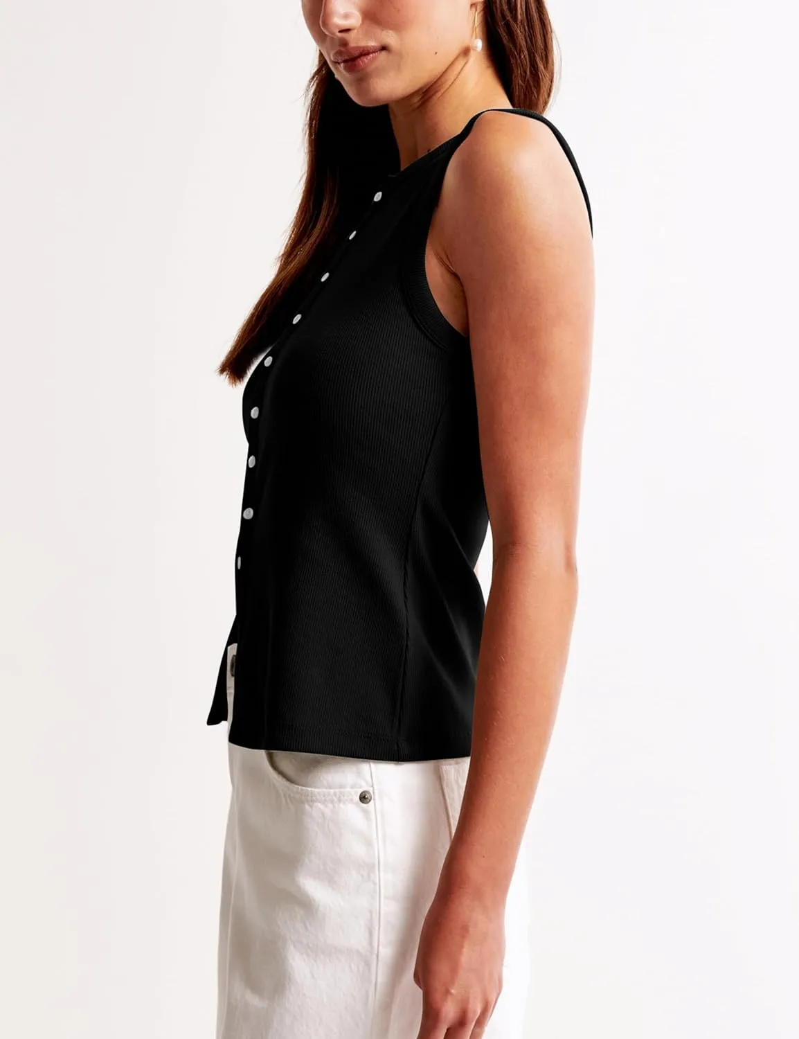 BAIGRAM Women Button Down Fitted Ribbed Tank Tops Cute Summer Sleeveless Vest Tops Going Out Y2K Trendy