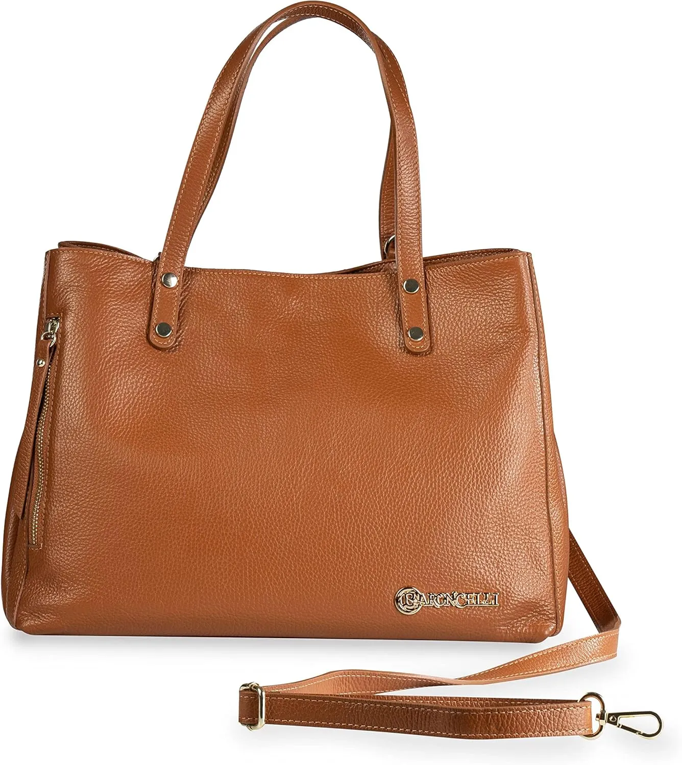 Baroncelli Large Leather Tote Bag Genuine Italian Pebbled Leather Designed and Made in Italy