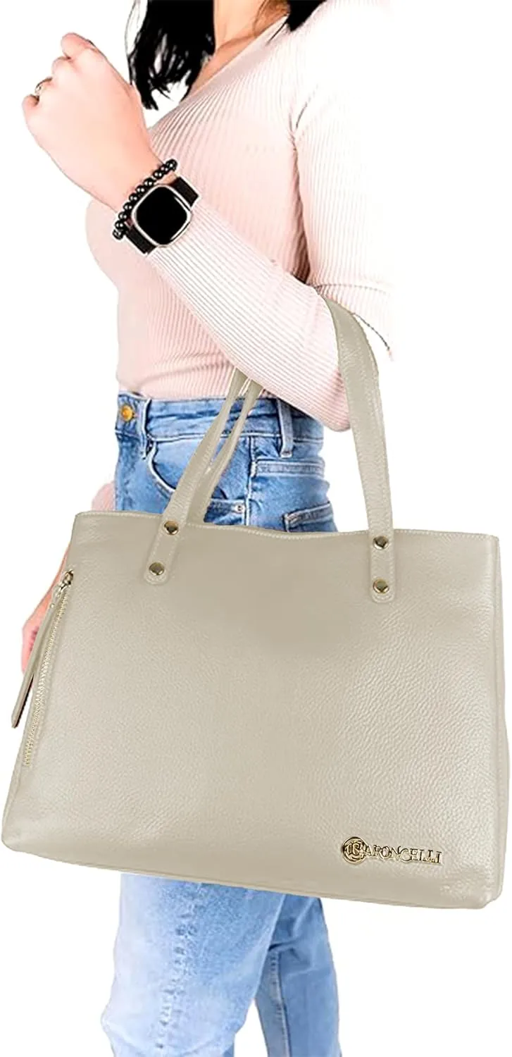 Baroncelli Large Leather Tote Bag Genuine Italian Pebbled Leather Designed and Made in Italy