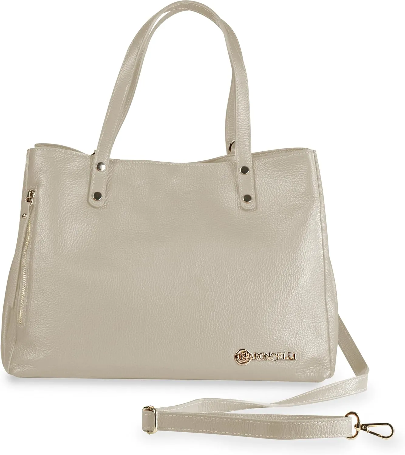 Baroncelli Large Leather Tote Bag Genuine Italian Pebbled Leather Designed and Made in Italy