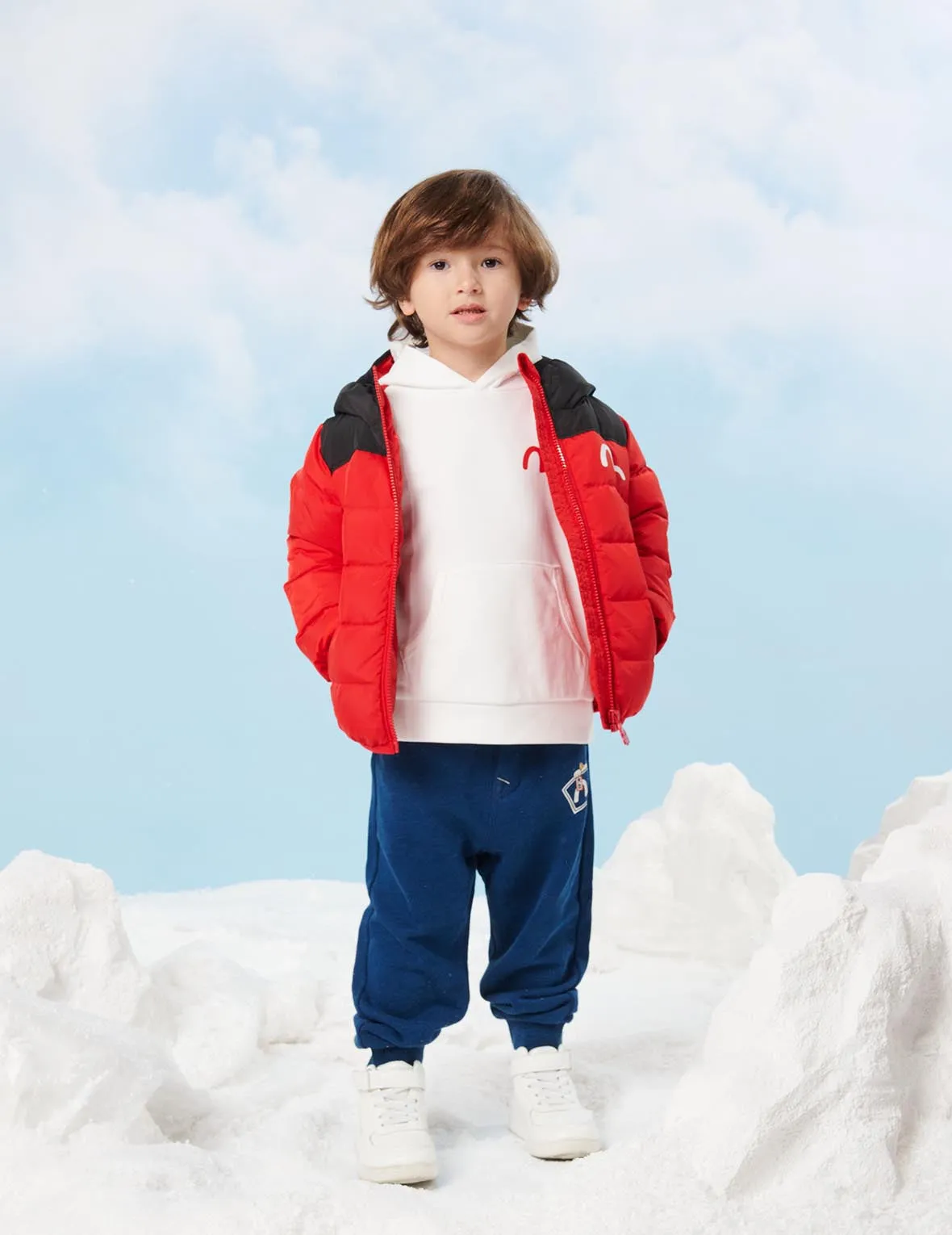 Bear Print Colorblock Down Jacket
