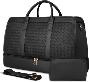 Bolosta Travel Duffle Bag for Men Women, PU Leather Duffel Bag for Traveling, Large Carry on Weekender Overnight Bag with Shoe Compartment, Perfect for Travel/Daily Use
