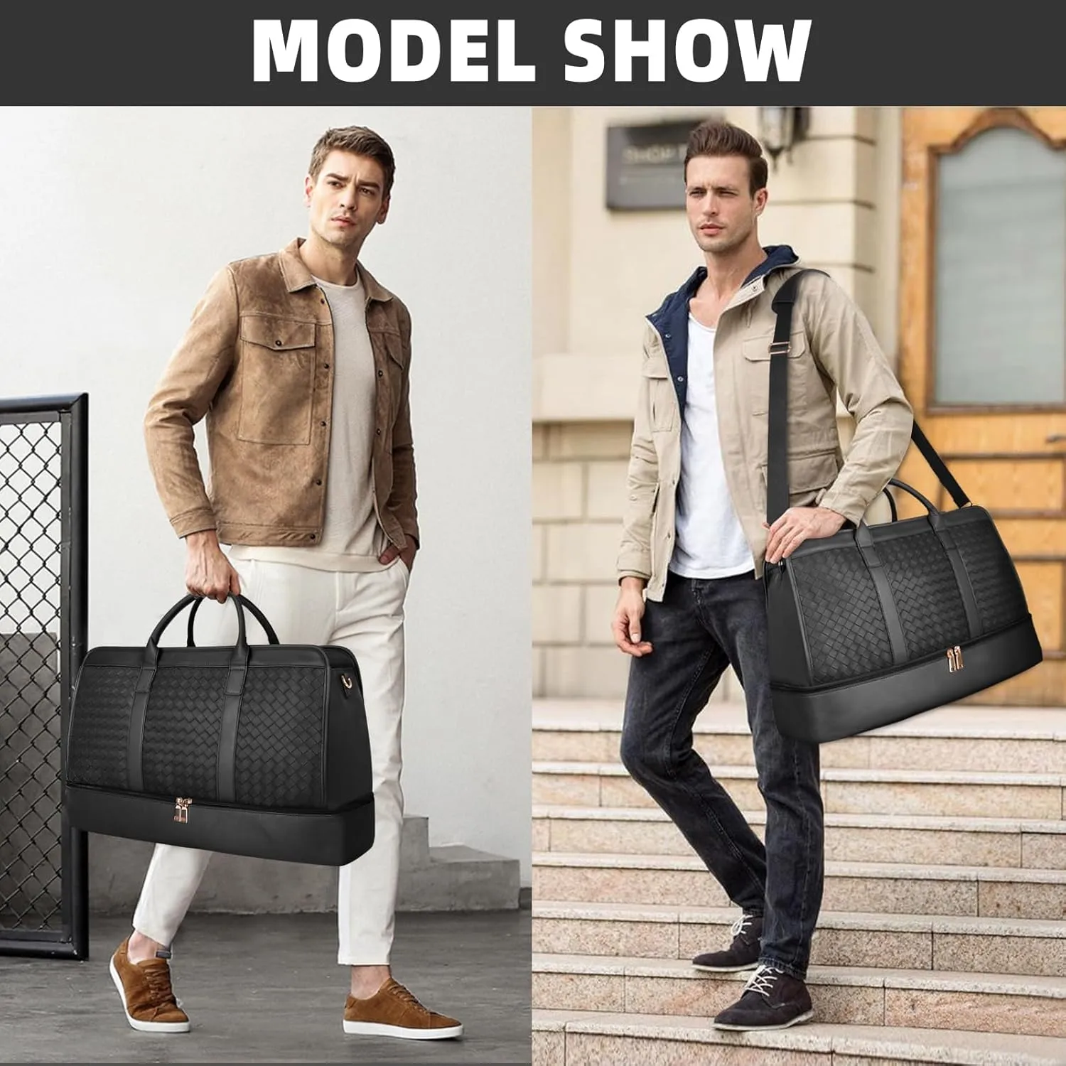 Bolosta Travel Duffle Bag for Men Women, PU Leather Duffel Bag for Traveling, Large Carry on Weekender Overnight Bag with Shoe Compartment, Perfect for Travel/Daily Use