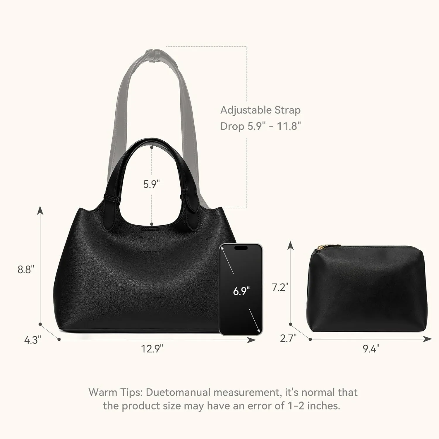 BOSTANTEN Satchel Purses for Women Trendy Slouchy Bags Vegan Leather Shoulder Bag Designer Purses with Adjustable Strap