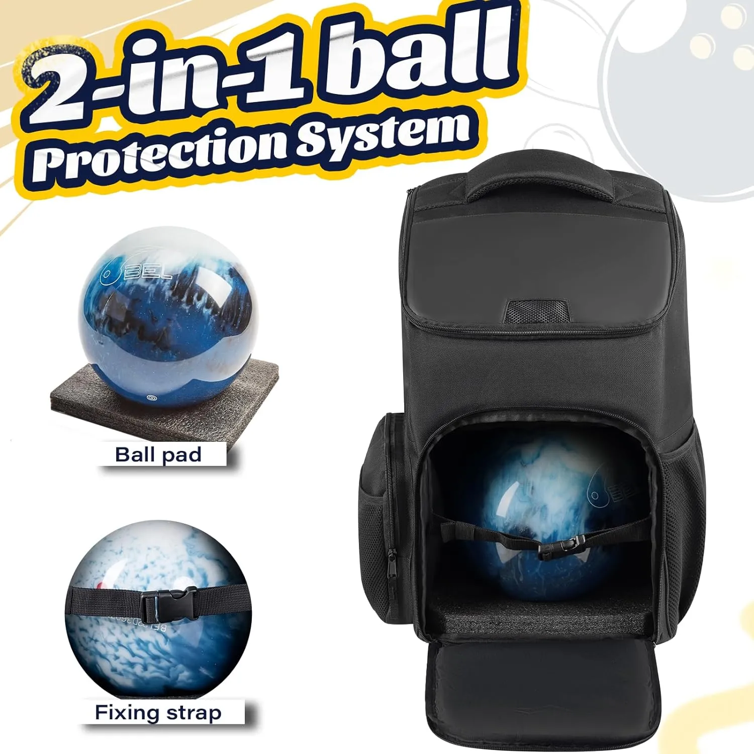 Bowling Ball Bag, Backpack Single Ball Bag with Padded Holder and Shoe Compartment Up to Size 16, Gifts for Bowling Lovers