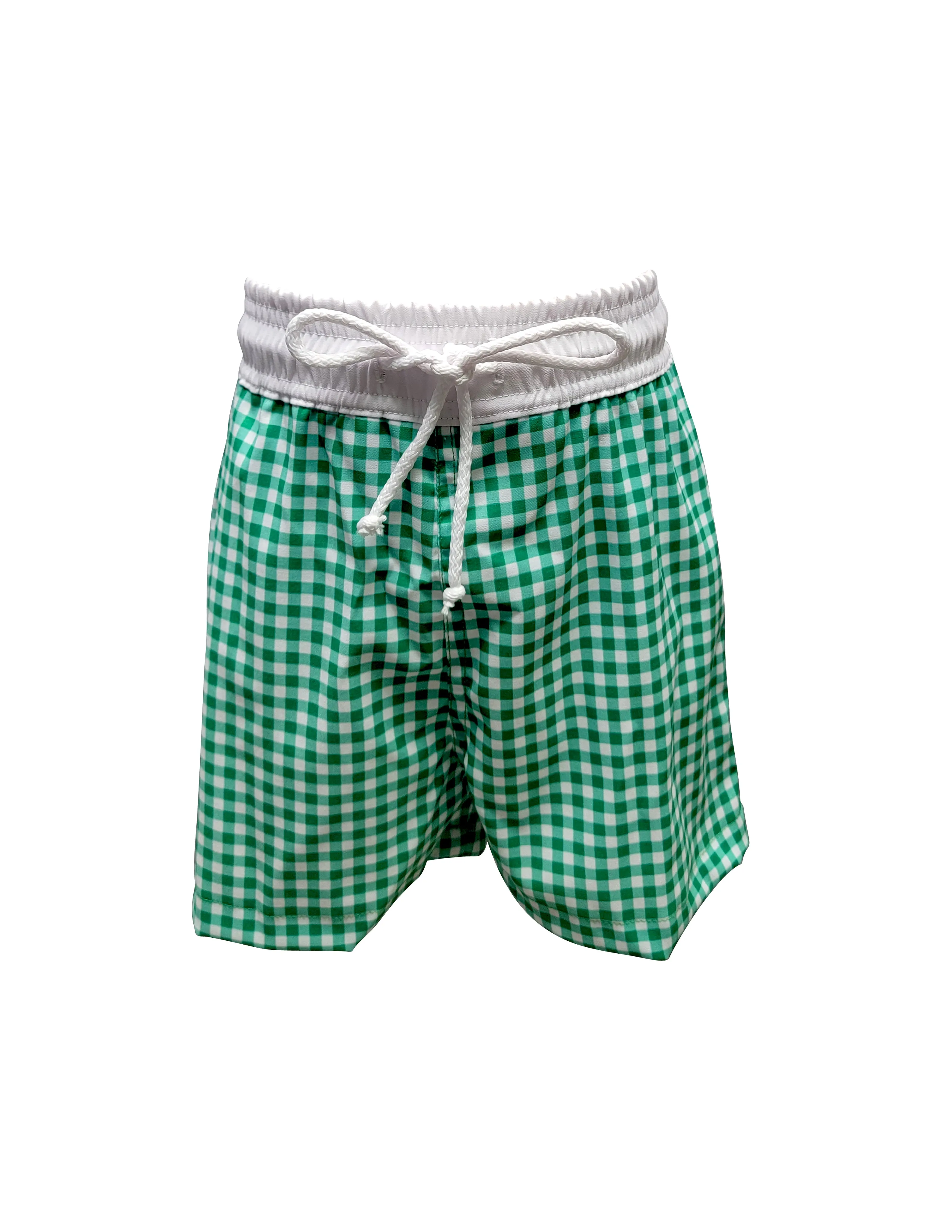 Boy's "Green Checks" Swim Trunks