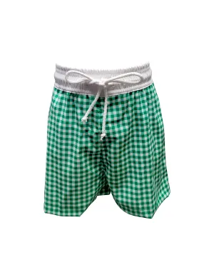 Boy's "Green Checks" Swim Trunks