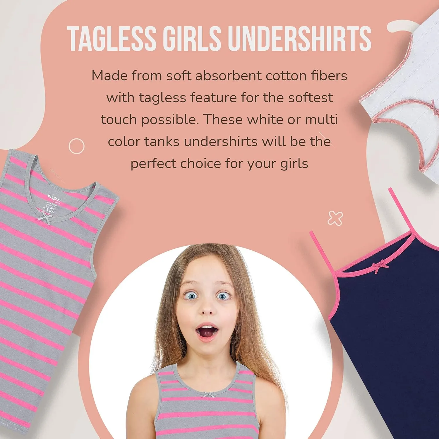 Buyless Fashion Tank Tops for Girls- Sleeveless Cami Tanks Cotton Undershirts for Dance Gymnastics Kids Toddler Size (4 Pack)