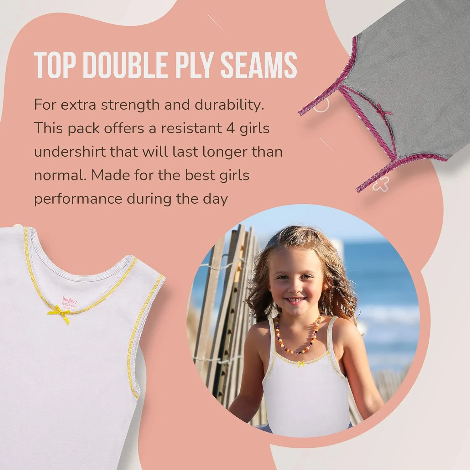 Buyless Fashion Tank Tops for Girls- Sleeveless Cami Tanks Cotton Undershirts for Dance Gymnastics Kids Toddler Size (4 Pack)