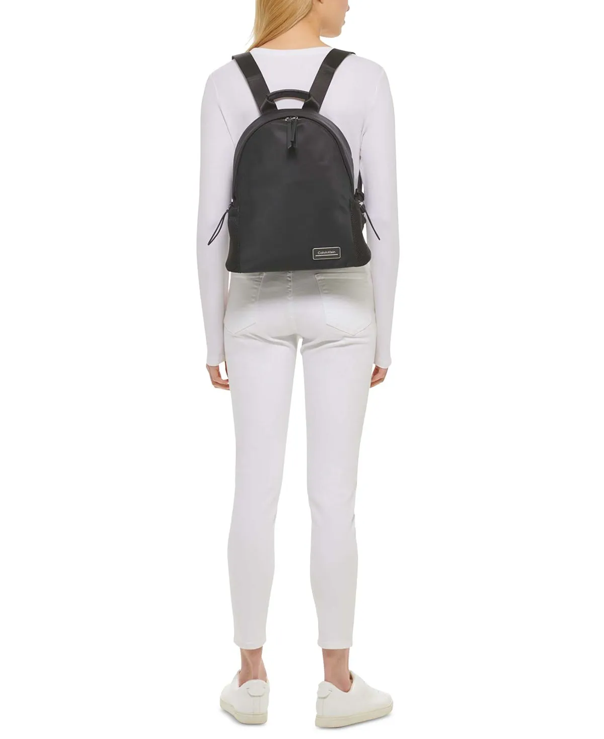 Calvin Klein Mesh Nylon Jessie Backpack with Side Pockets, Black
