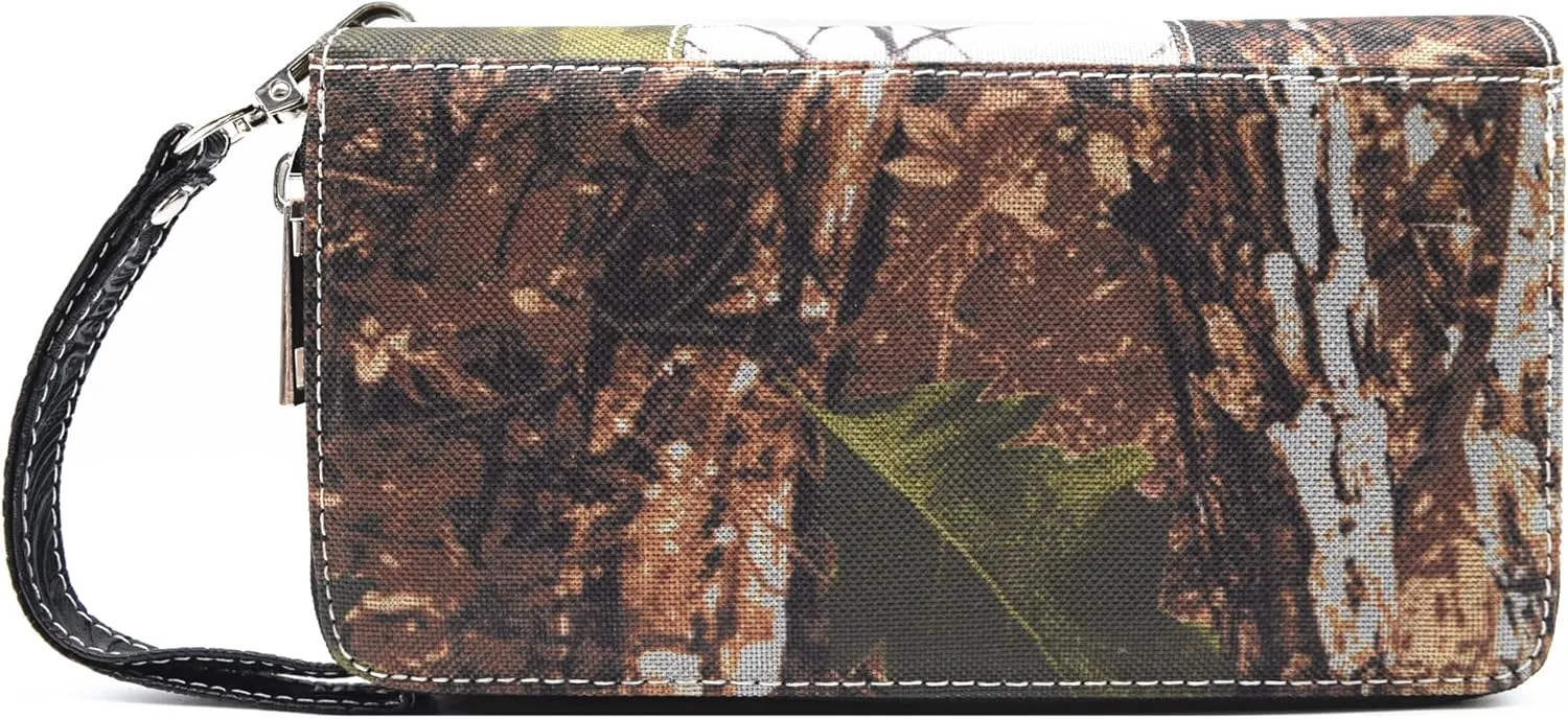 Camouflage Western Style Totes Studded Floral Handbag Tooled Leather Purse Country Women Shoulder Bag Zipper Wallet Set