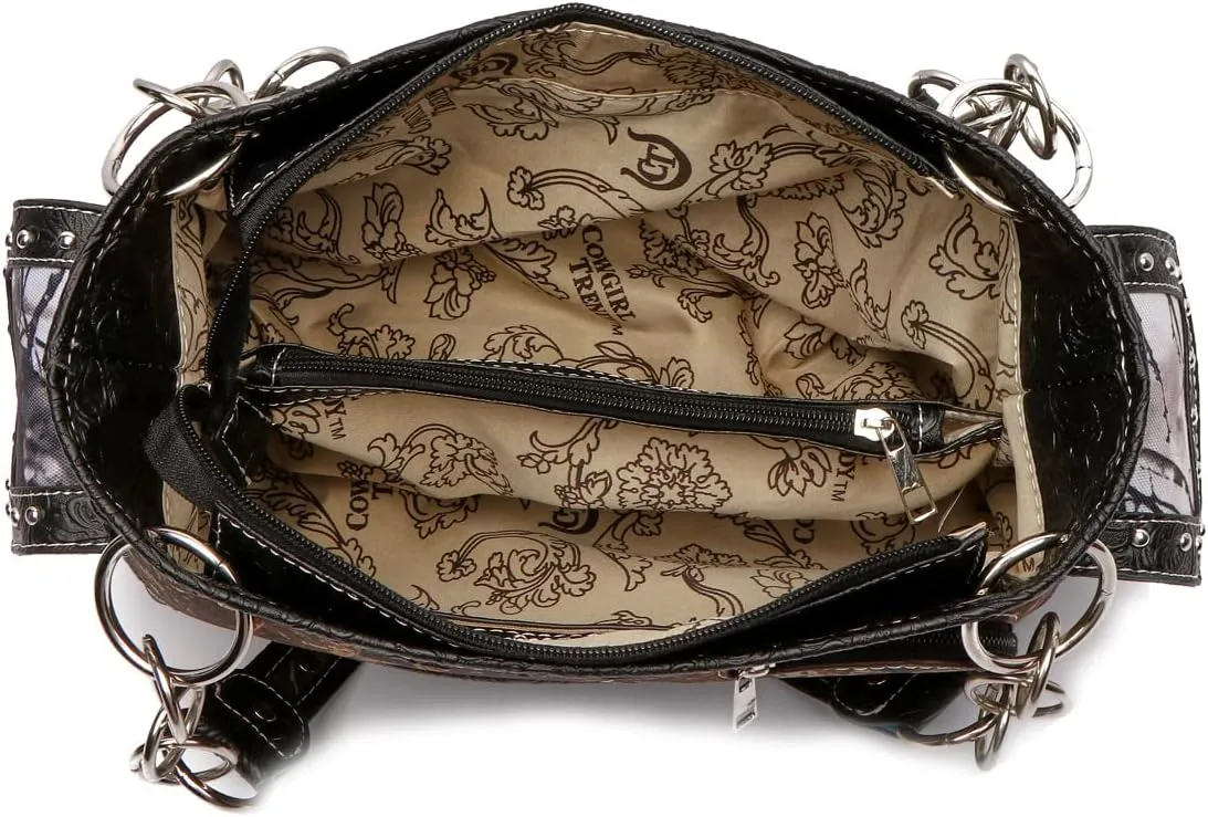 Camouflage Western Style Totes Studded Floral Handbag Tooled Leather Purse Country Women Shoulder Bag Zipper Wallet Set