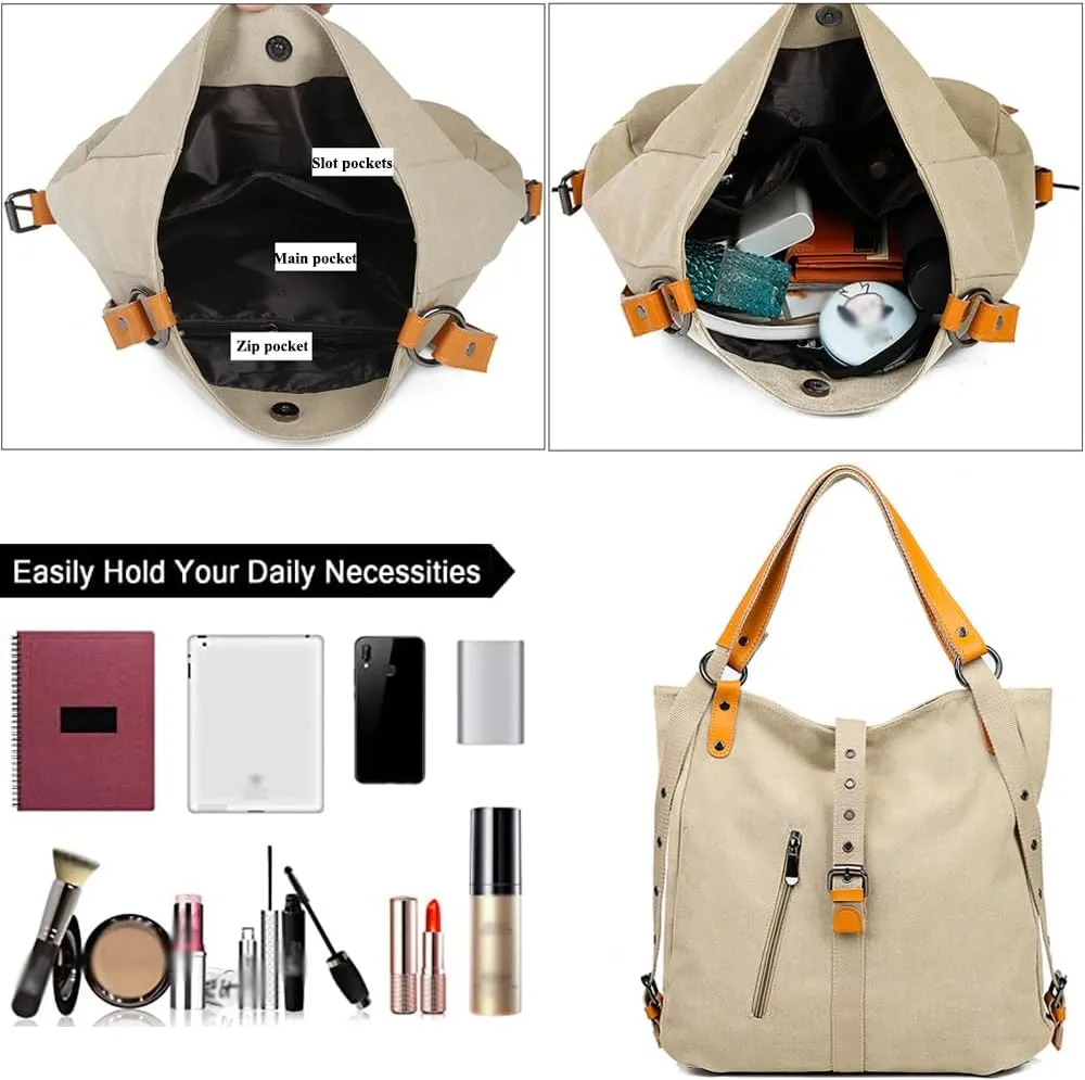Canvas Shoulder Tote Bag Backpack for Women Hobo Handbag Ladies Totes Messenger Satchel Bags Casual Purse Handbags