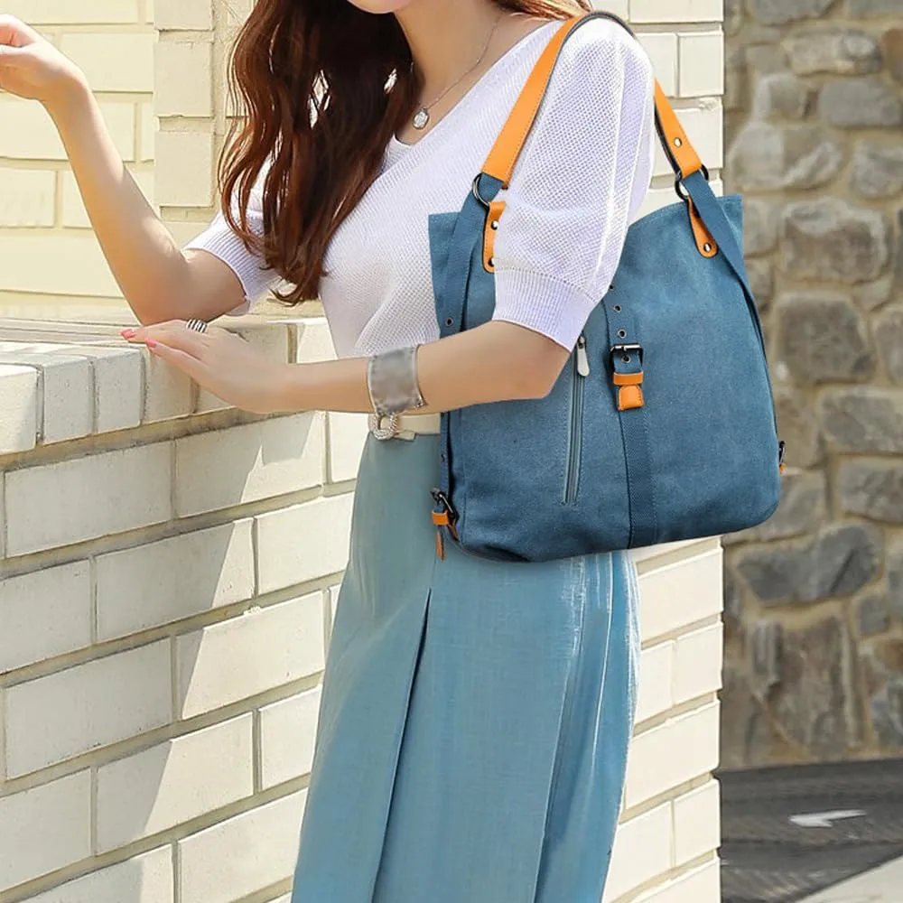 Canvas Shoulder Tote Bag Backpack for Women Hobo Handbag Ladies Totes Messenger Satchel Bags Casual Purse Handbags