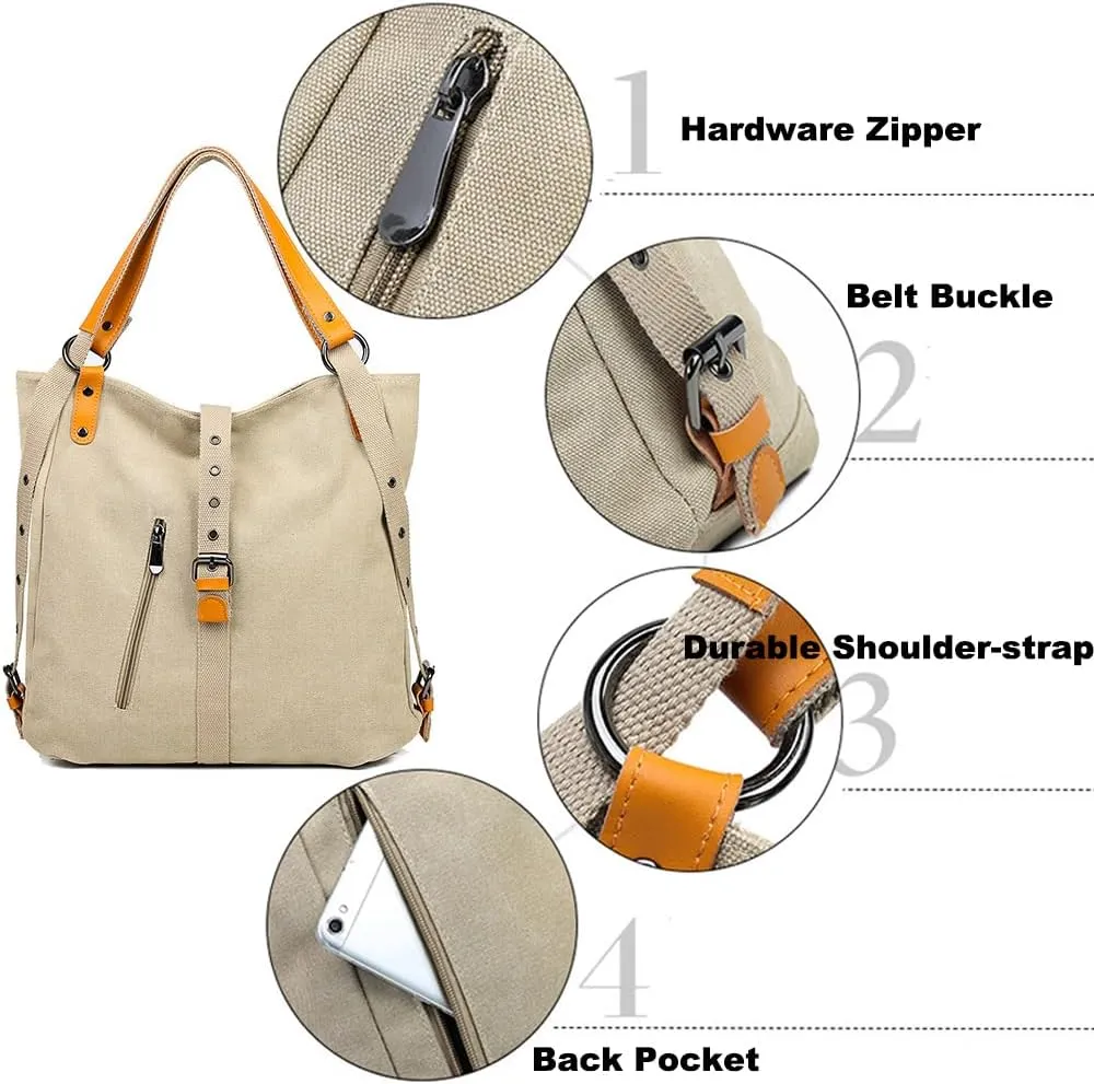 Canvas Shoulder Tote Bag Backpack for Women Hobo Handbag Ladies Totes Messenger Satchel Bags Casual Purse Handbags