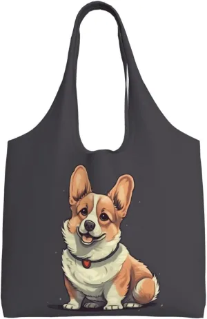 Canvas Tote Bag for Women Purse Cute corgi dog illustration Handbags Totes Crossbody Shoulder Shopping Bag