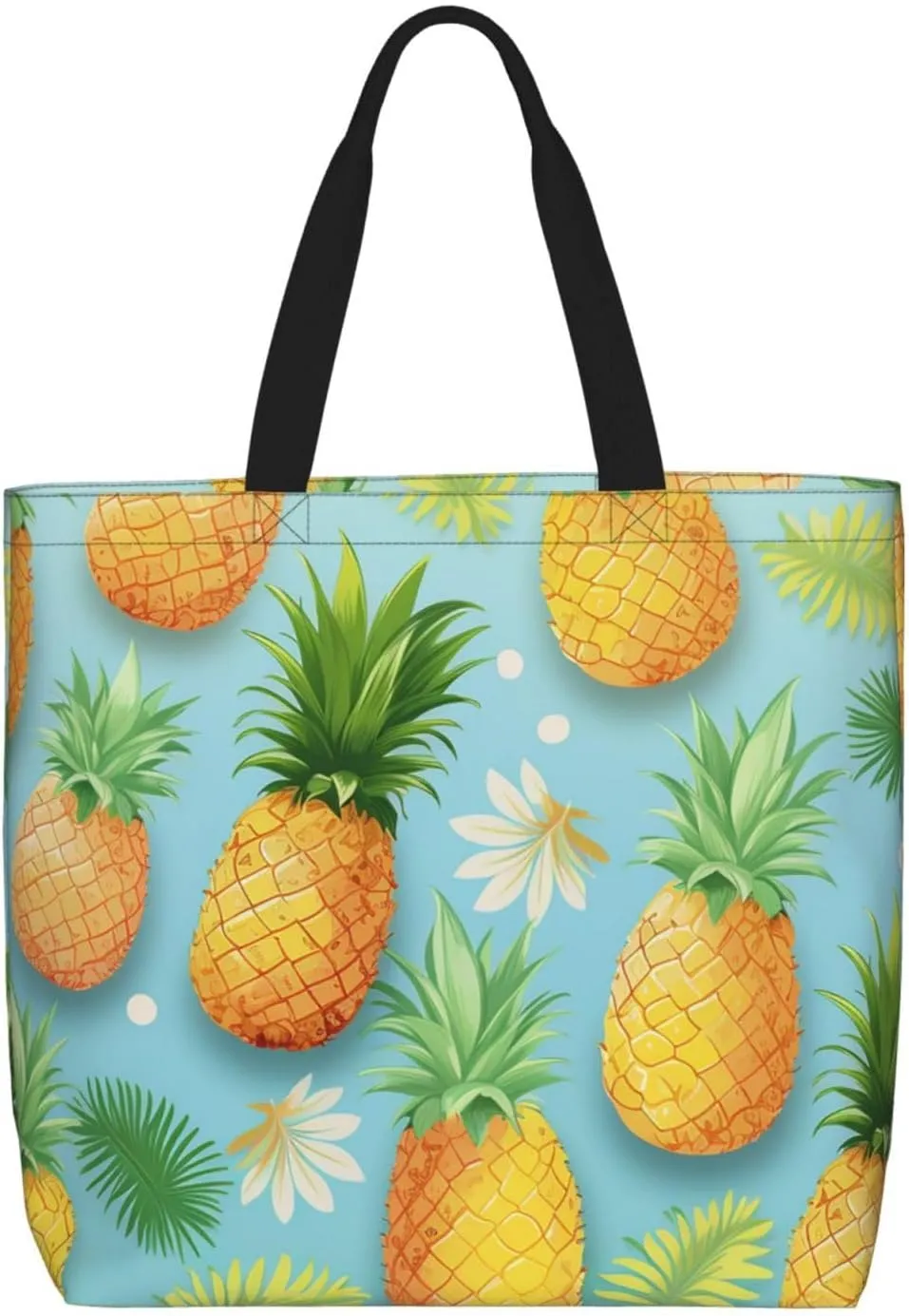 Canvas Tote Bag for Women Shoulder Tote Purse Reusable Grocery Bag Pineapple on light blue background Aesthetic Shopping Bags