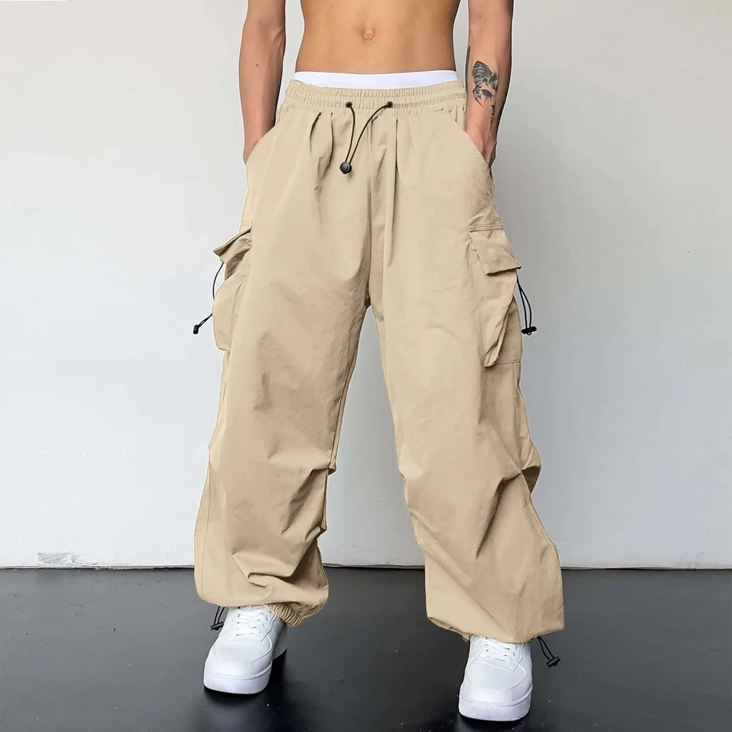 Cargo Pant for Men Casual Work Pant Elastic Waist Drawstring Cotton Track Pants with Multiple Pockets