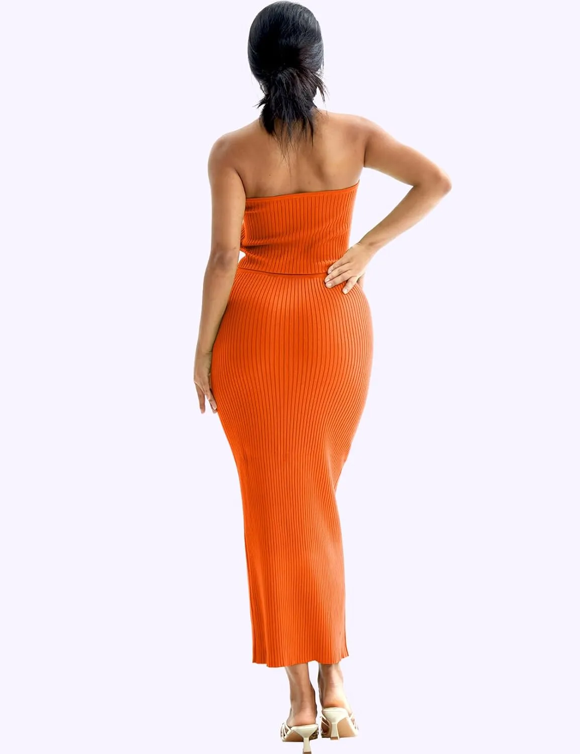 CHERFLY Womens 2 Piece Outfits 2025 Summer Sweater Skirt Sets Halter Top Midi Bodycon Dress