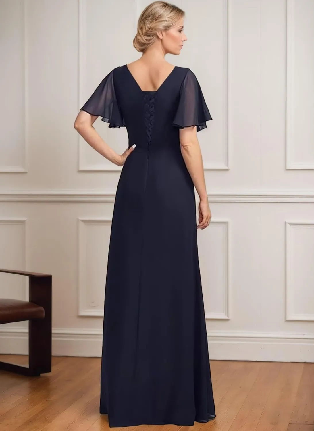 Chiffon Beading Mother of The Bride Dresses for Women Long Ruffles V-Neck Formal Dresses for Women 2025