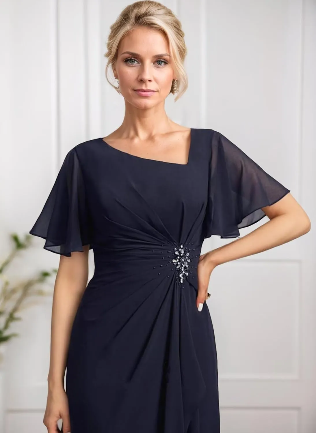 Chiffon Beading Mother of The Bride Dresses for Women Long Ruffles V-Neck Formal Dresses for Women 2025