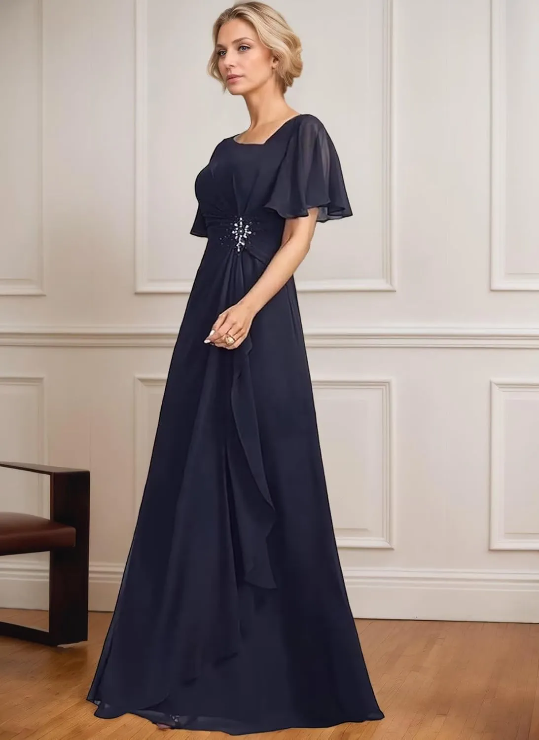 Chiffon Beading Mother of The Bride Dresses for Women Long Ruffles V-Neck Formal Dresses for Women 2025