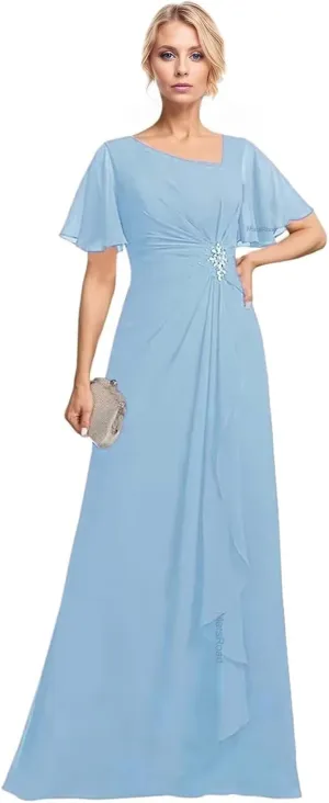 Chiffon Beading Mother of The Bride Dresses for Women Long Ruffles V-Neck Formal Dresses for Women 2025