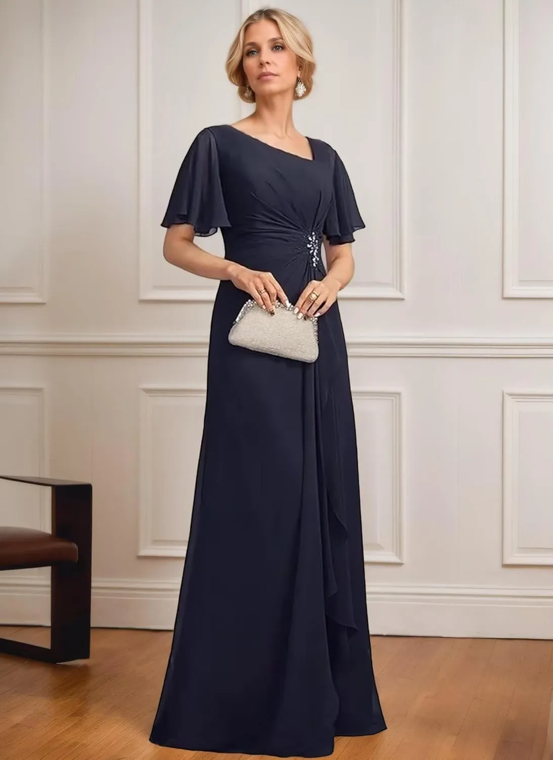 Chiffon Beading Mother of The Bride Dresses for Women Long Ruffles V-Neck Formal Dresses for Women 2025