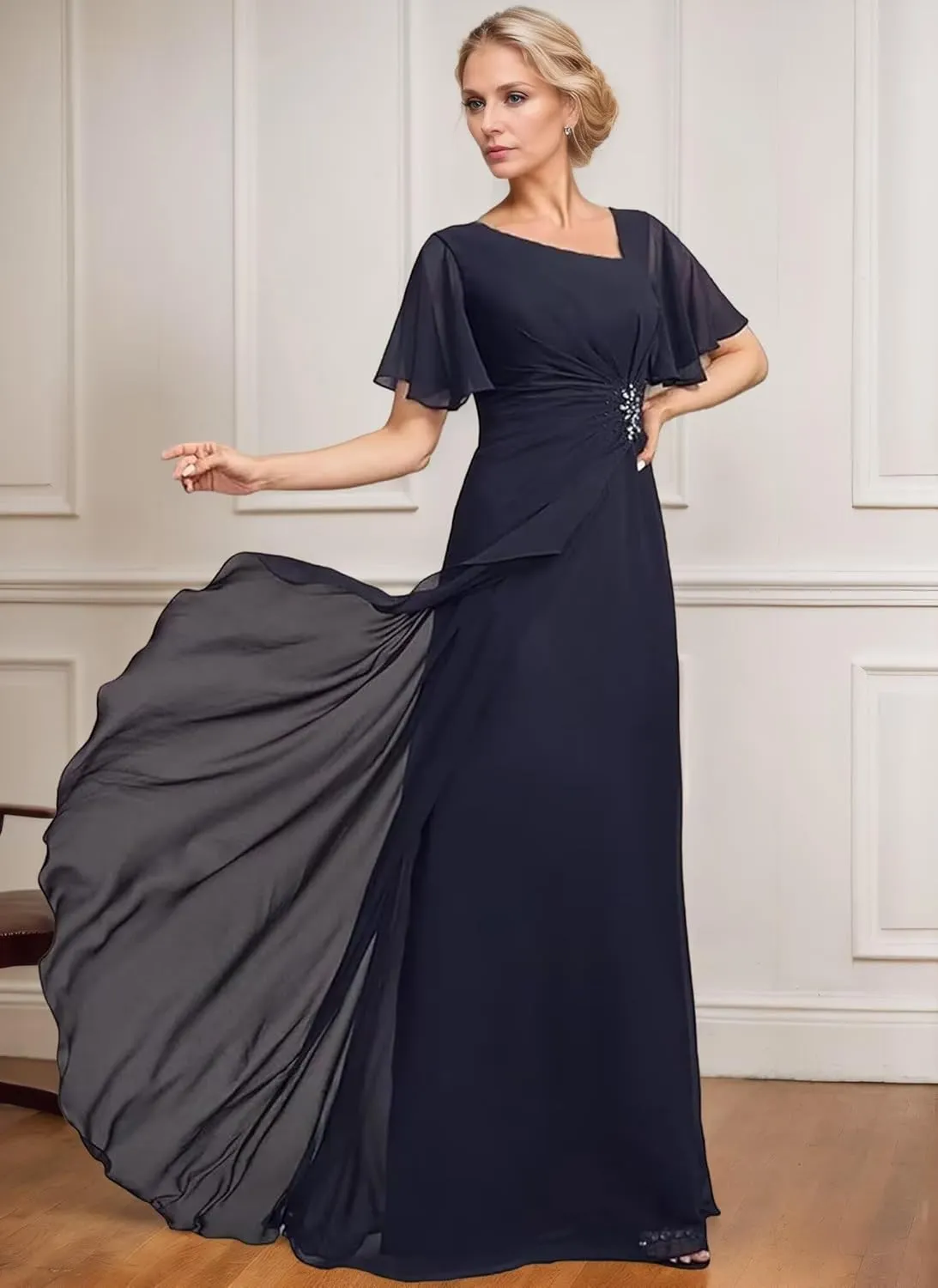 Chiffon Beading Mother of The Bride Dresses for Women Long Ruffles V-Neck Formal Dresses for Women 2025