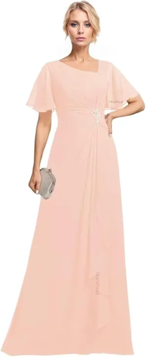 Chiffon Beading Mother of The Bride Dresses for Women Long Ruffles V-Neck Formal Dresses for Women 2025