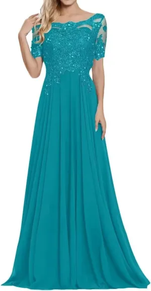 Chiffon Mother of The Bride Dresses for Wedding Lace Applique Beaded Prom Dresses 2024 Long Evening Gowns Sleeve