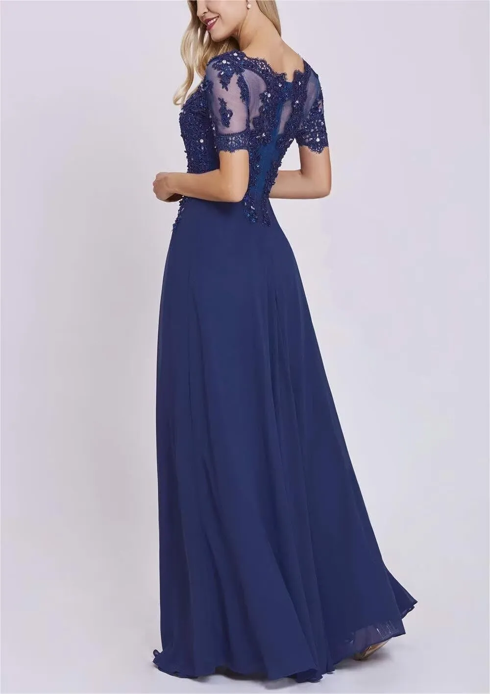 Chiffon Mother of The Bride Dresses for Wedding Lace Applique Beaded Prom Dresses 2024 Long Evening Gowns Sleeve