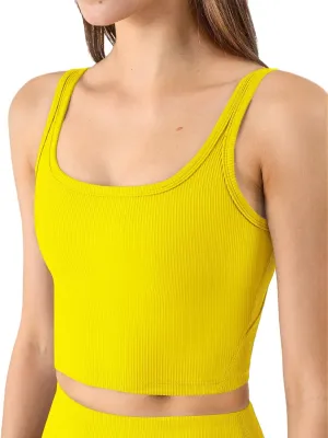 Chilylori Women's Seamless Sports Bra Workout Crop Top Ribbed Padded Longline Wirefree Medium Support Tank Tops Fitness