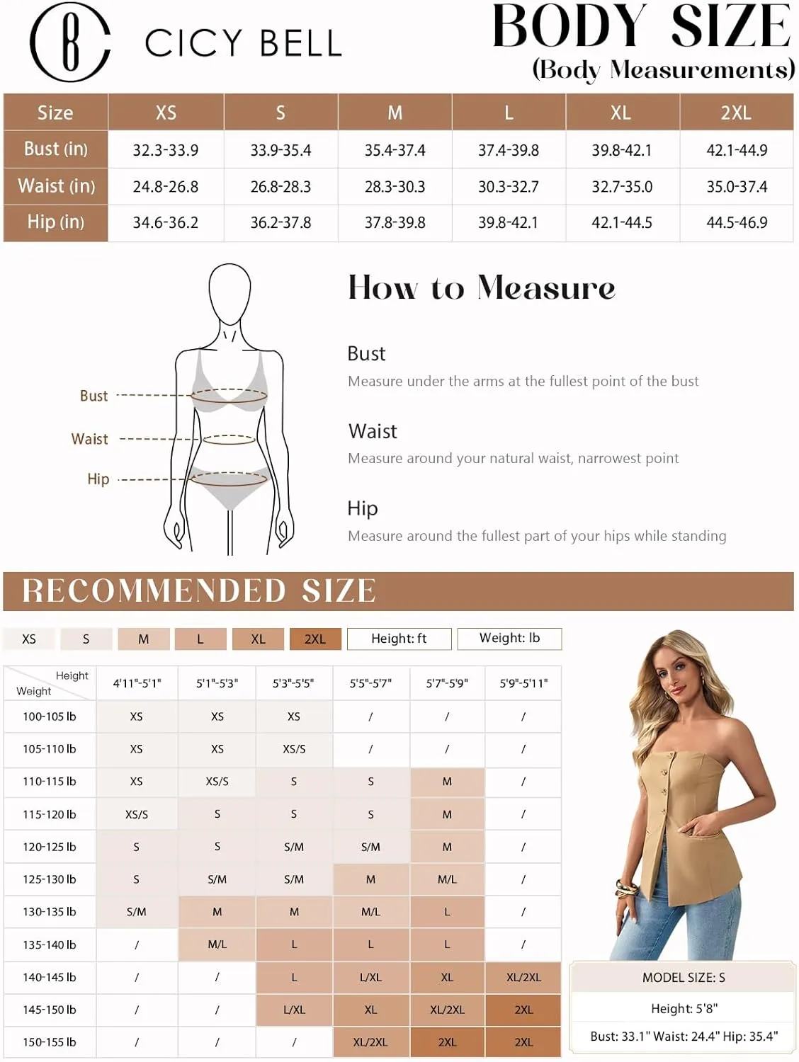 Cicy Bell Womens Strapless Blazer Vest Summer Sleeveless Fitted Tube Tops Trendy Button Down Work Suit Tops