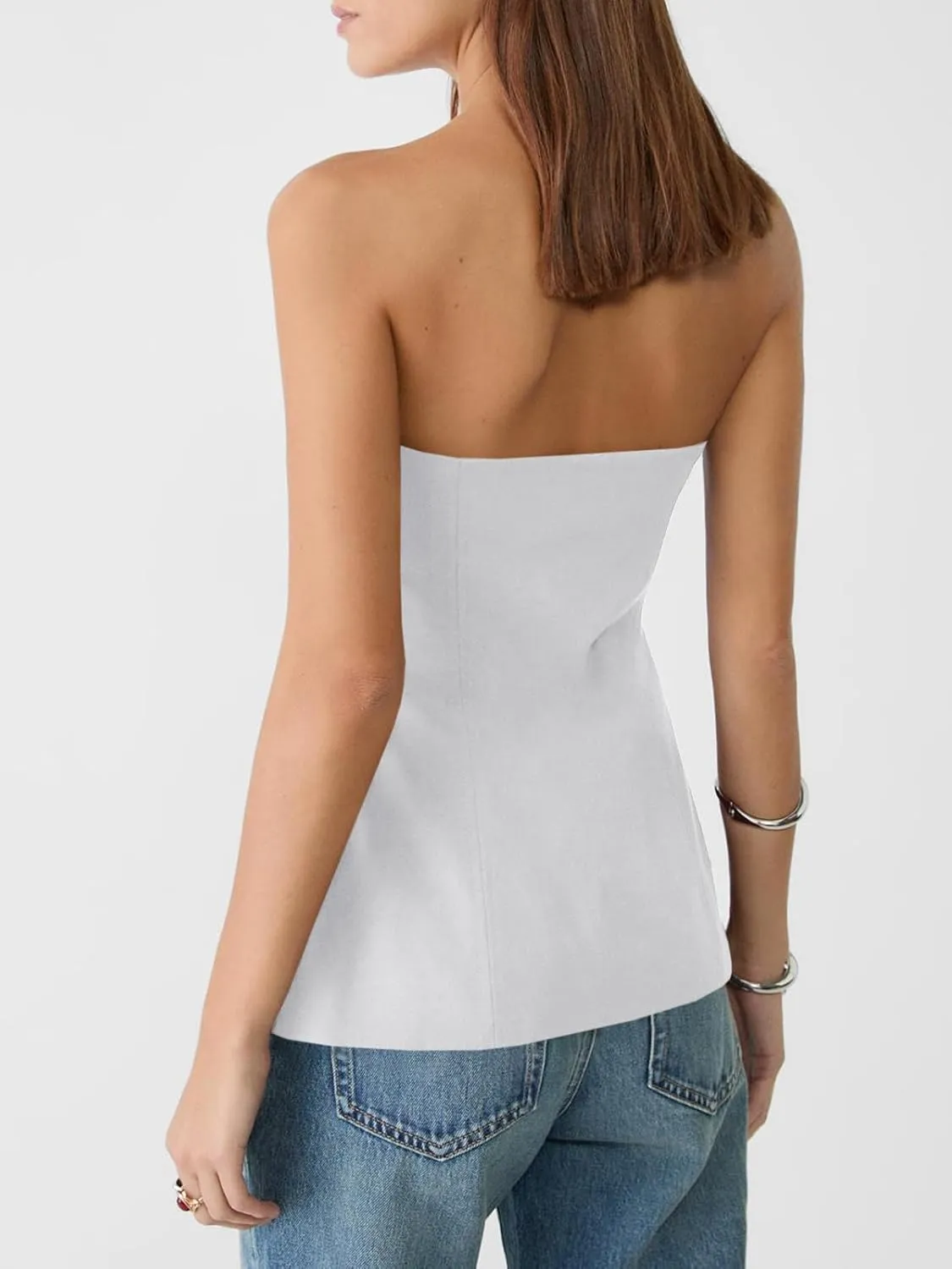 Cicy Bell Womens Strapless Blazer Vest Summer Sleeveless Fitted Tube Tops Trendy Button Down Work Suit Tops