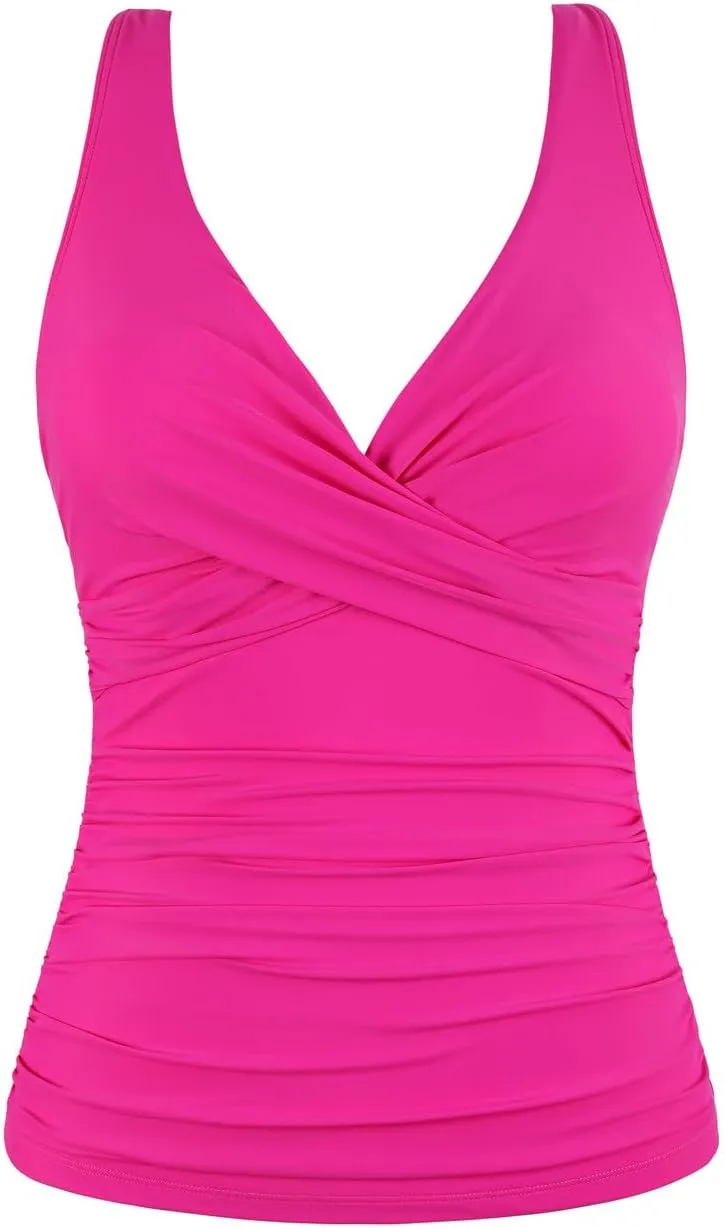 Cindy's aunt Women's Underwire Tankini Tops Ruched Crossback Swim Tops Tummy Control Bathing Suit Top No Bottom