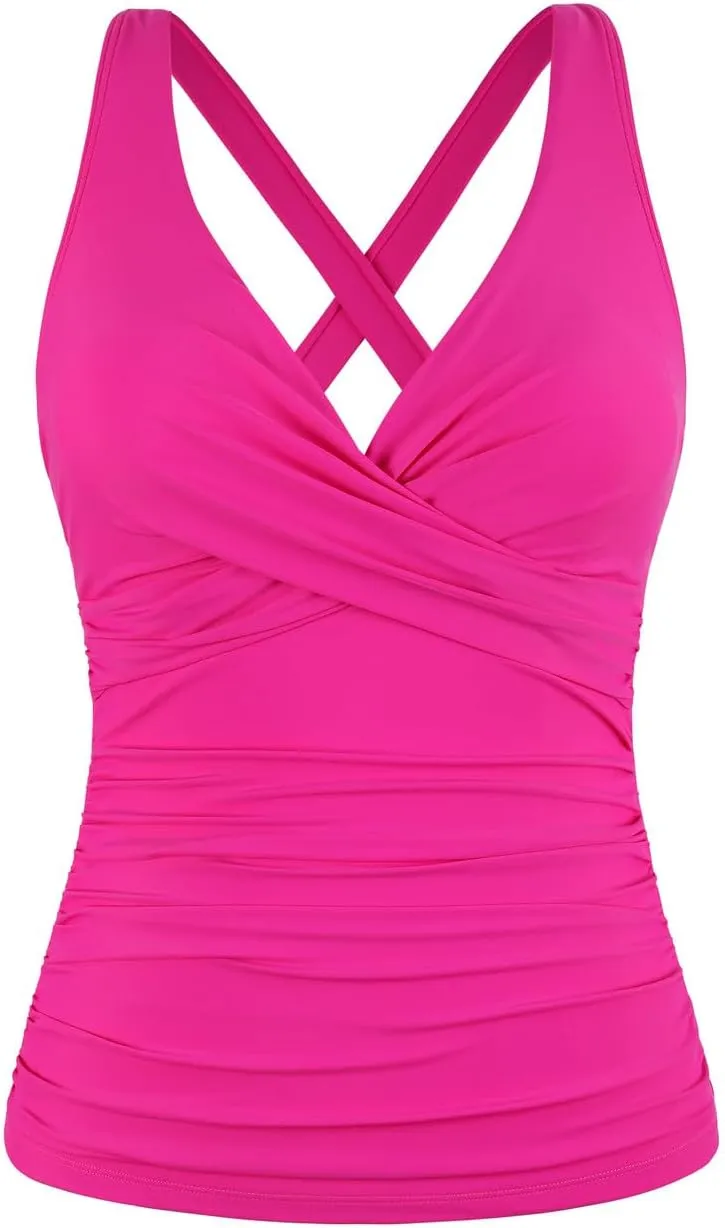 Cindy's aunt Women's Underwire Tankini Tops Ruched Crossback Swim Tops Tummy Control Bathing Suit Top No Bottom