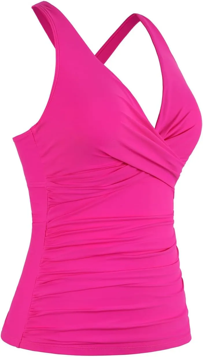 Cindy's aunt Women's Underwire Tankini Tops Ruched Crossback Swim Tops Tummy Control Bathing Suit Top No Bottom