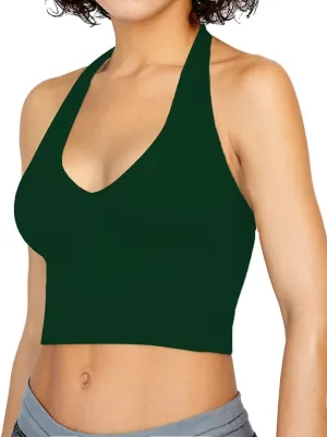 CLOZOZ Halter Crop Tops for Women V Neck Cropped Tank Tops Going Out Sleeveless Backless Trendy Top