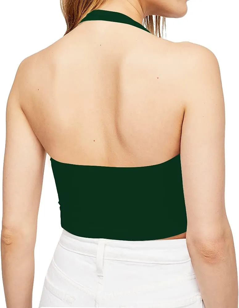 CLOZOZ Halter Crop Tops for Women V Neck Cropped Tank Tops Going Out Sleeveless Backless Trendy Top
