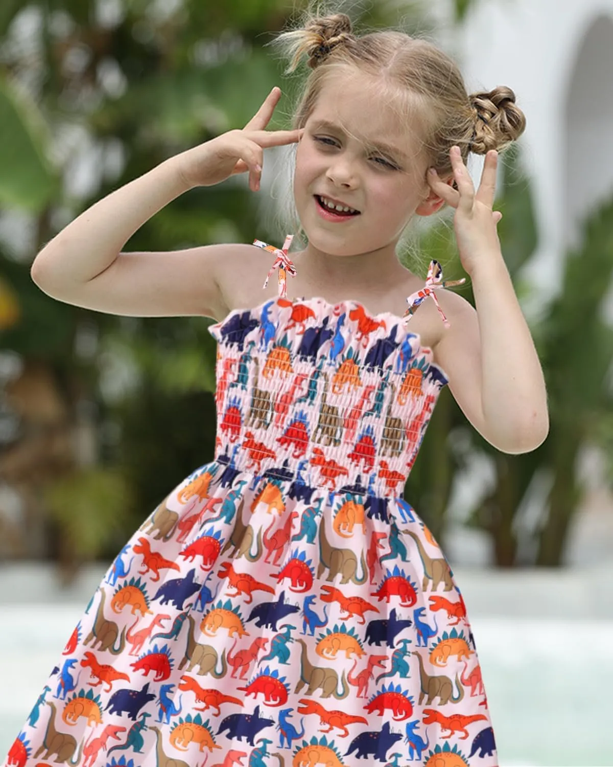 CM-Kid Toddler Girl Sleeveless Dinosaur Sunflower Dresses Summer Beach Outfit Strawberry Butterfly Ladybugs Sundress