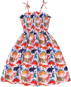 CM-Kid Toddler Girl Sleeveless Dinosaur Sunflower Dresses Summer Beach Outfit Strawberry Butterfly Ladybugs Sundress