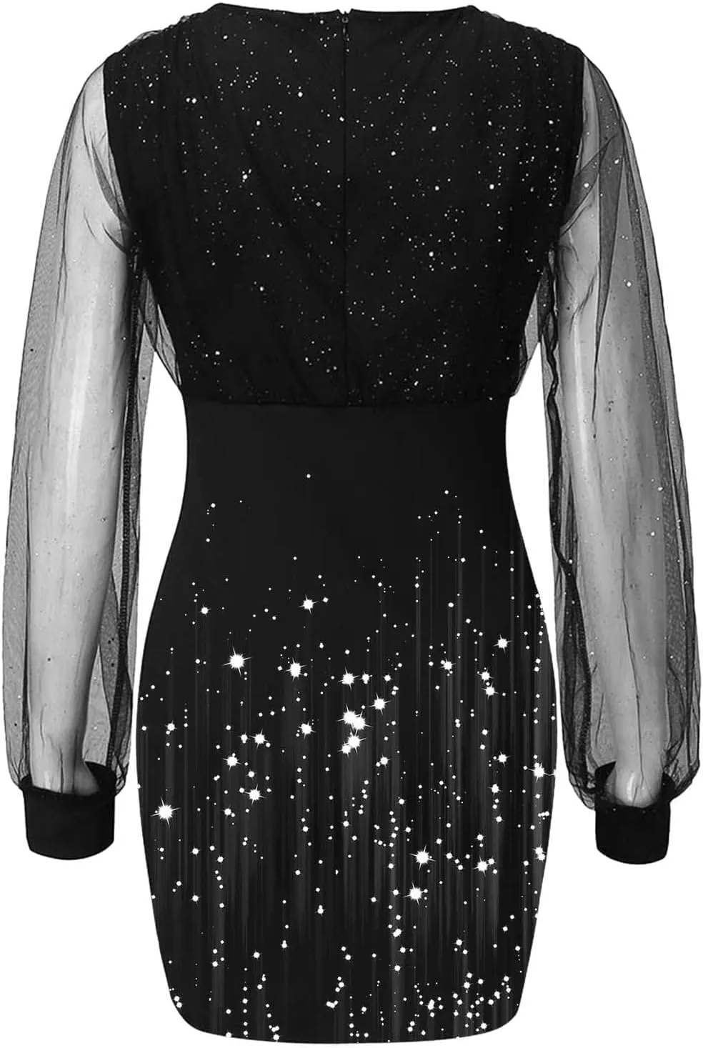 Cocktail Dress for Women,2024 Elegant Sexy Wrap V Neck Skinny Party Dress,Trendy Mesh Patchwork Long Sleeve Dress