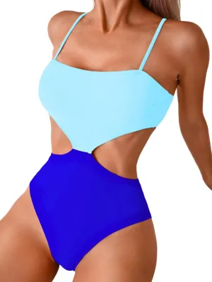 Color Block Swimsuit,Cut Out Sexy Monokini Women,Cheeky One Piece Swimsuits Beach Cruise Pool Party