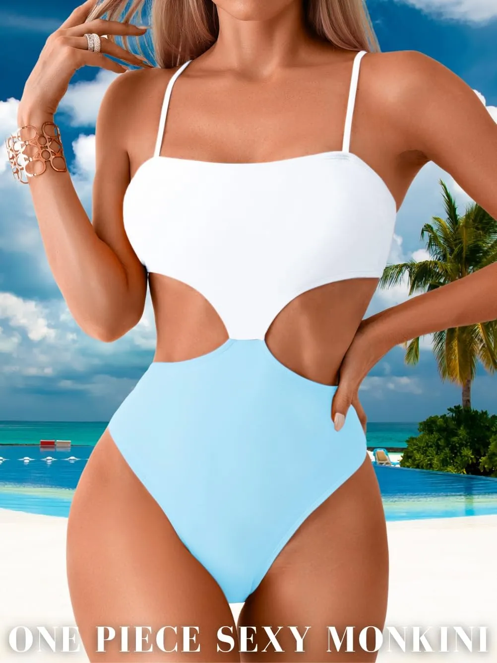Color Block Swimsuit,Cut Out Sexy Monokini Women,Cheeky One Piece Swimsuits Beach Cruise Pool Party