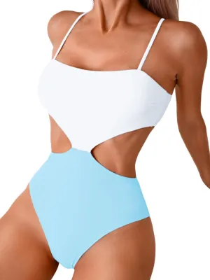 Color Block Swimsuit,Cut Out Sexy Monokini Women,Cheeky One Piece Swimsuits Beach Cruise Pool Party