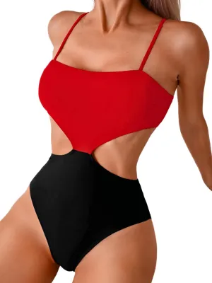 Color Block Swimsuit,Cut Out Sexy Monokini Women,Cheeky One Piece Swimsuits Beach Cruise Pool Party