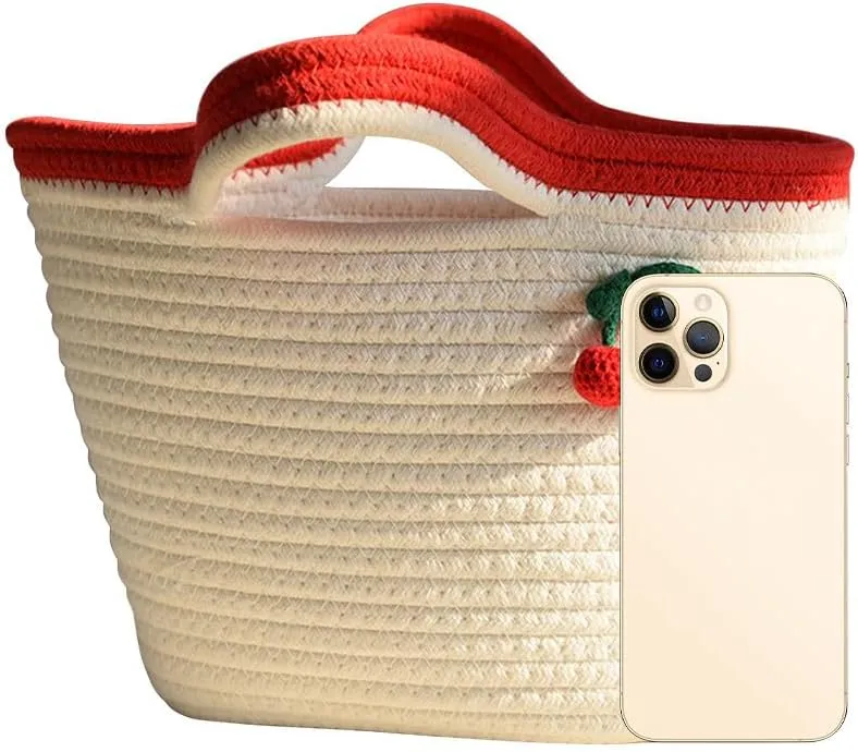 Cotton Bucket Bags For Women Travel Beach Totes Bag Cherry Woven Summer Tote Handmade Straw Beach Hobo Tote Handbag