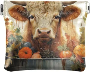 Cow Flowers Bucket PU Leather Squeeze Coin Purse, Coin Pouch Change Holder for Women Men, Small Makeup Bag for Purse, Mini Portable Cosmetic Bags for Women